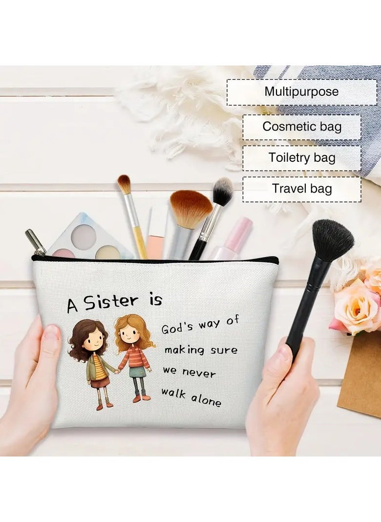 Rozino 1pc Sisterly Love Canvas Makeup Bag - Multipurpose Cosmetic Pouch, Unscented Toiletry Bag, Travel Accessory, Gift for Sisters, Best Friends, Girlfriends, and Coworkers  - Image 5