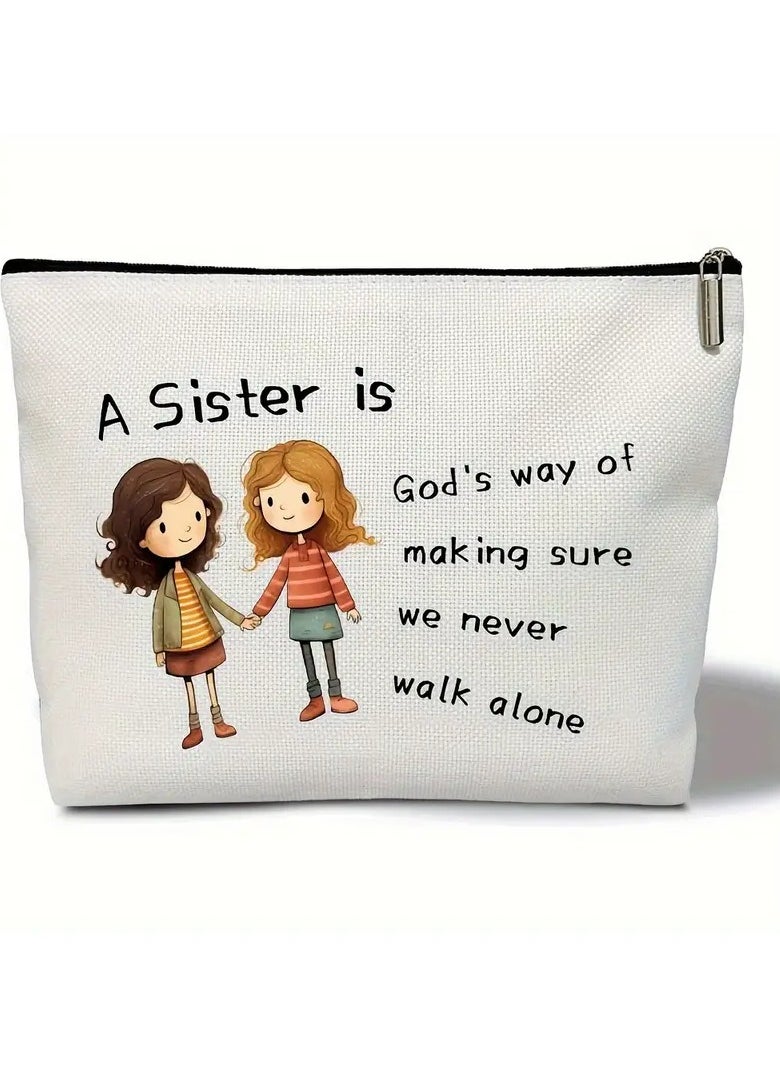 Rozino 1pc Sisterly Love Canvas Makeup Bag - Multipurpose Cosmetic Pouch, Unscented Toiletry Bag, Travel Accessory, Gift for Sisters, Best Friends, Girlfriends, and Coworkers  - Image 1