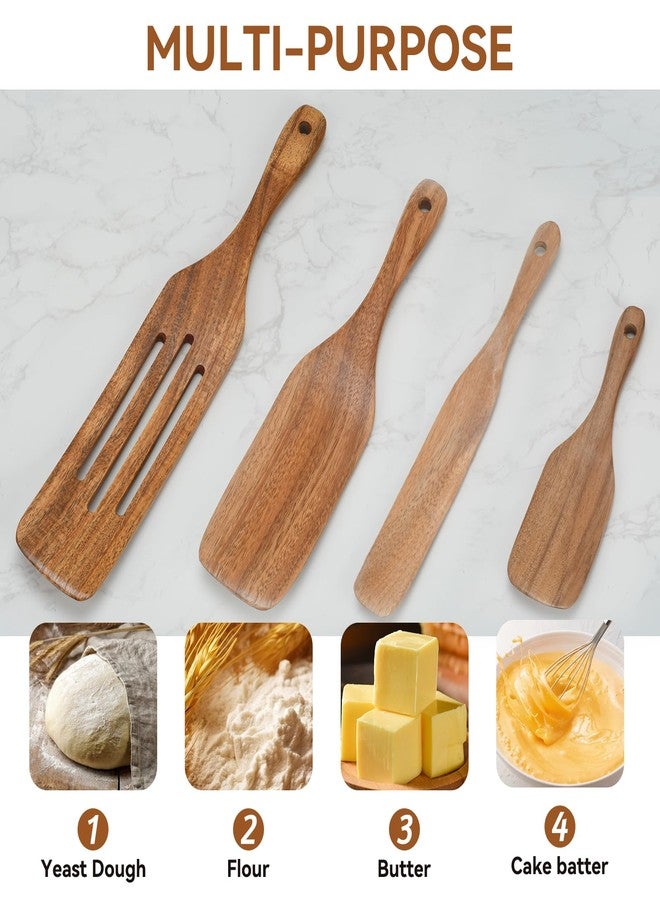 BJSSBJH Wooden Utensil Set,Spurtle Set,Wooden Kitchen Utensils Set of 4,Wood Spoon for Sourdough Starter and Jar Cookware - Image 2