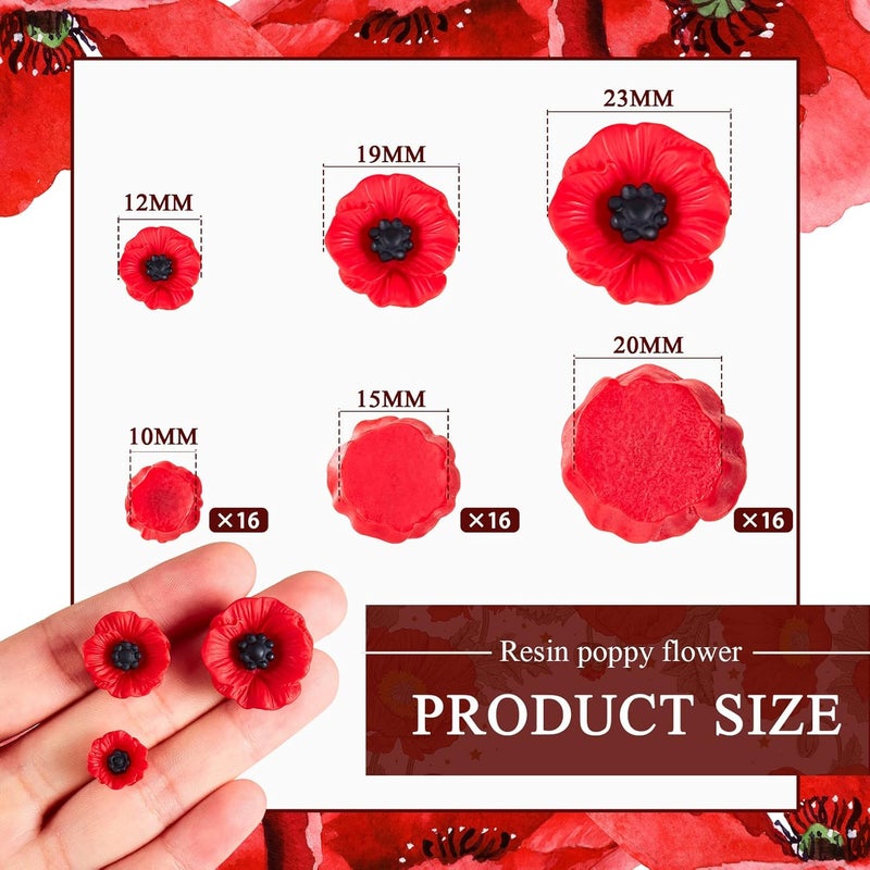 Geosar 54 Pcs Fake Poppies Head Artificial Poppies Flowers Crafts Footless Fake Heads Wild Red Flowers for Remembrance Day Christmas Garden Ornament Grave - Image 2