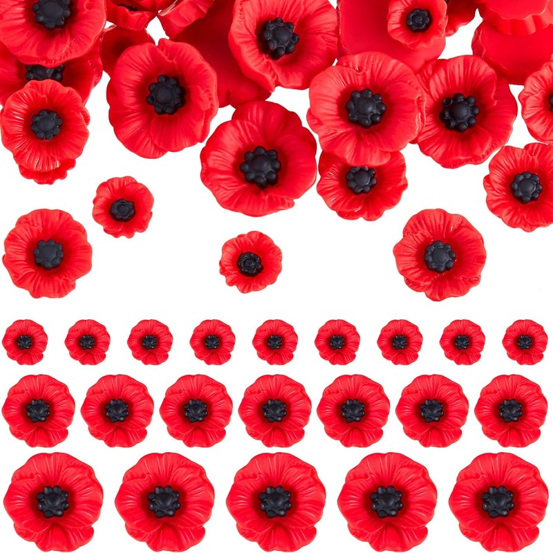 Geosar 54 Pcs Fake Poppies Head Artificial Poppies Flowers Crafts Footless Fake Heads Wild Red Flowers for Remembrance Day Christmas Garden Ornament Grave - Image 1