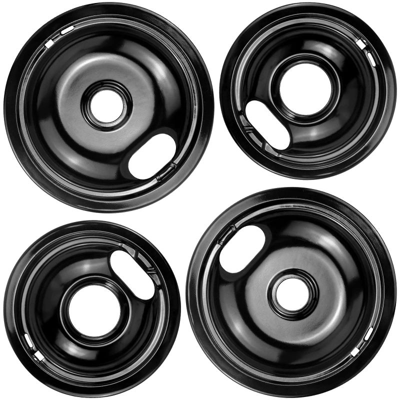 Stove Burner Drip Pans W10288051 Burner Covers2 Packs 6 W10290353 Black Porcelain Burner Pans and 8 W10290350 Stove Top Covers for Electric Stove by Sikawai