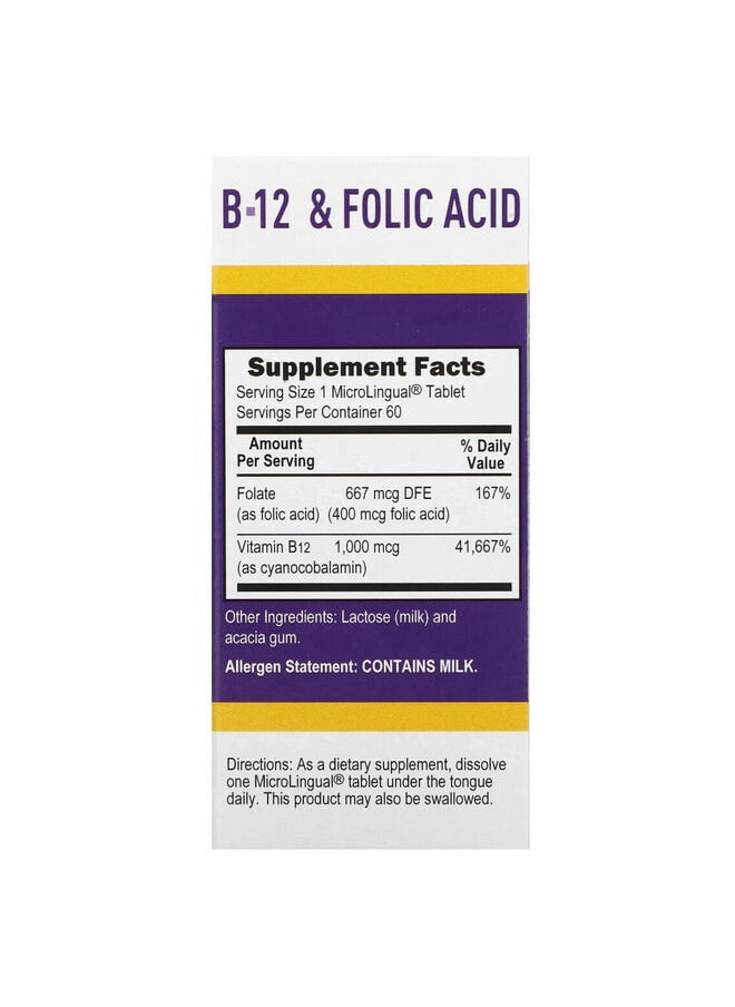 Superior Source Cyanocobalamin B-12 & Folic Acid, 60 MicroLingual Instant Dissolve Tablets  - Image 2