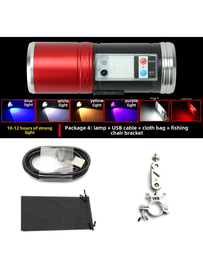 Bright LED High Power Night Fishing Lights Induction USB Rechargeable Blue Light Flashlight Fishing Lights-Color:Package 4: Lamp + Line + Bag + Fishing Chair Bracket  - Image 1