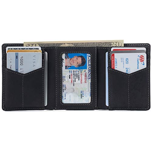 Alpine Swiss Men's Leon RFID Trifold Pocket Wallet – Genuine Leather Wallet for Men, Slim Design with ID Window & Multiple Card Slots, Classic RFID Safe Pocket Wallet in gift box Nubuck Black - Image 2