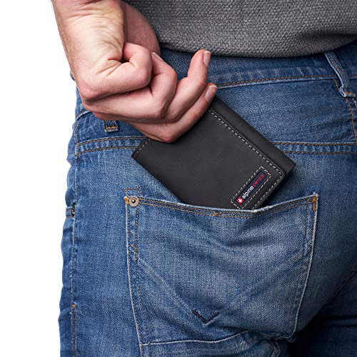 Alpine Swiss Men's Leon RFID Trifold Pocket Wallet – Genuine Leather Wallet for Men, Slim Design with ID Window & Multiple Card Slots, Classic RFID Safe Pocket Wallet in gift box Nubuck Black - Image 4
