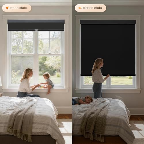 JaeJaes Cordless Blackout Roller Shades, Free-Stop Window Shades Pull Down, Room Darkening Thermal Insulated Fabric Roller Blinds for Indoor Windows Bedroom Office (Black, 23" W x 72" H) - Image 4