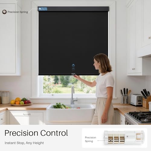 JaeJaes Cordless Blackout Roller Shades, Free-Stop Window Shades Pull Down, Room Darkening Thermal Insulated Fabric Roller Blinds for Indoor Windows Bedroom Office (Black, 23" W x 72" H) - Image 2