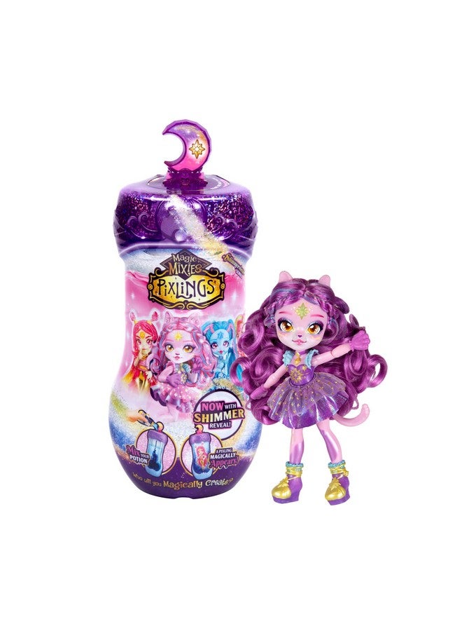 ماجيك ميكس سلسلة Pixlings Shimmerverse، ابتكر واخلط جرعة سحرية لتكشف بطريقة سحرية عن Catlyn The Cat، شاهد كيف تظهر دمية Pixling الأنيقة الجميلة مقاس 6.5 بوصة من Shimmerverse داخل زجاجة الجرعة - Image 1