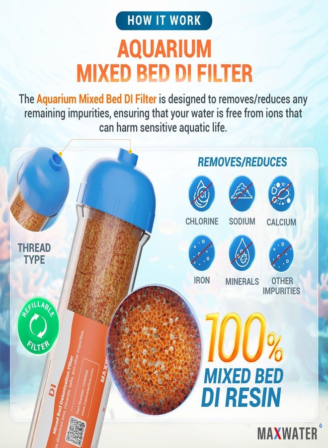 Max Water طقم استبدال فلتر مياه ماكس ووتر ذو الست مراحل بتقنية التناضح العكسي المزدوج RODI لأحواض السمك - فلتر رواسب بولي بروبيلين 1 ميكرون، وفلتر GAC، وفلتر كربون CTO، و2 غشاء DI مختلط، وغشاء RO بسعة 100 جالون في اليوم - Image 3