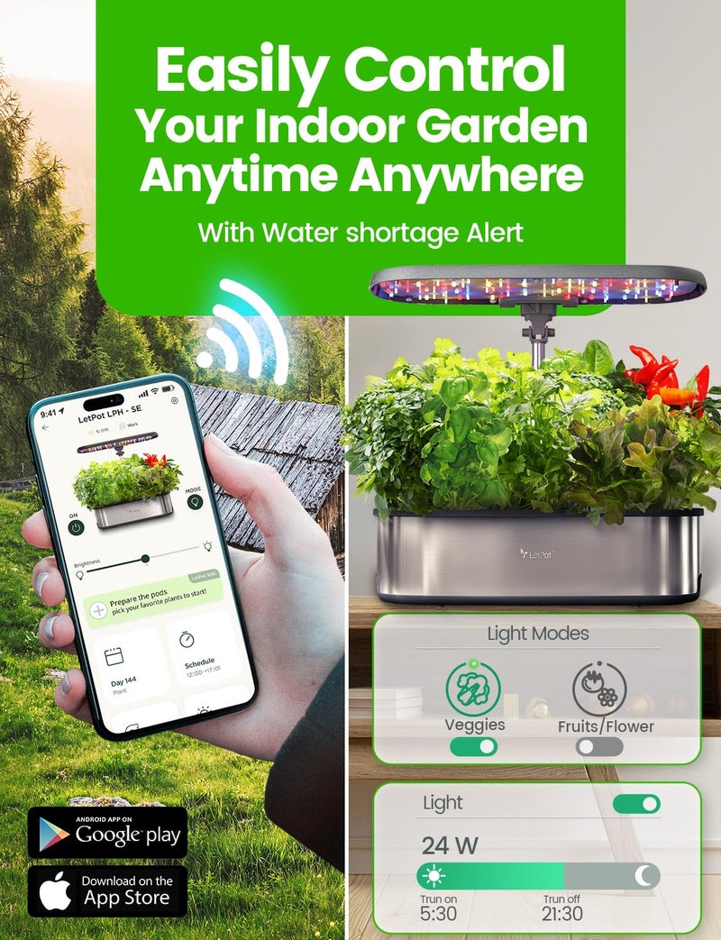 LetPot LPH-SE Hydroponics Growing System, 12 Pods Smart Herb Garden Kit Indoor, Indoor Garden, APP & WiFi Controlled, with 24W Growing LED, 5.5L Water Tank, Pump System, Automatic Timer - Image 3