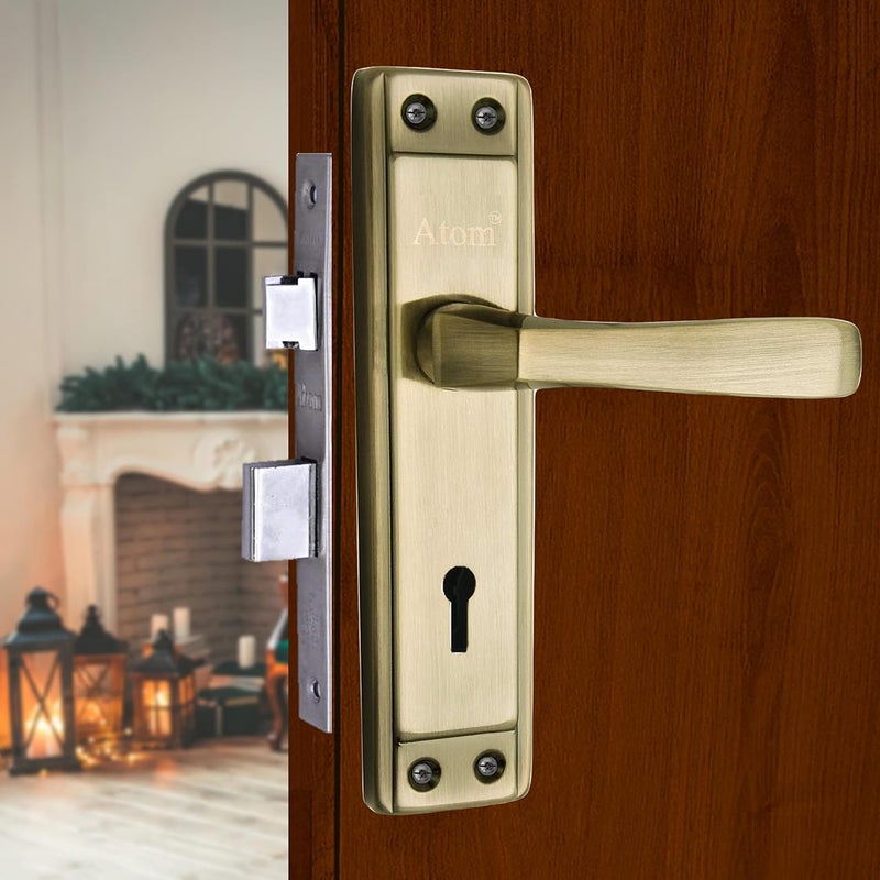 ATOM Door Lock for Home – 6 Lever Double Stage Lockset | Brass Antique Finish | 8inch Handle Perfect for House, Hotel & Office (Model 607KY) - Image 1