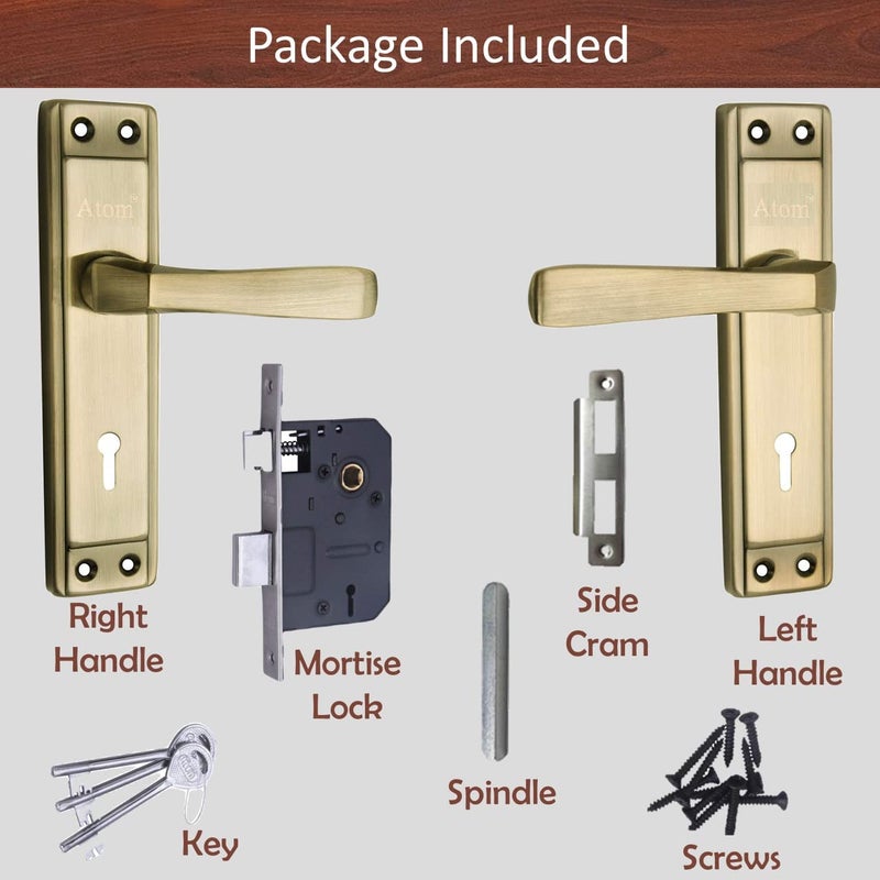 ATOM Door Lock for Home – 6 Lever Double Stage Lockset | Brass Antique Finish | 8inch Handle Perfect for House, Hotel & Office (Model 607KY) - Image 3