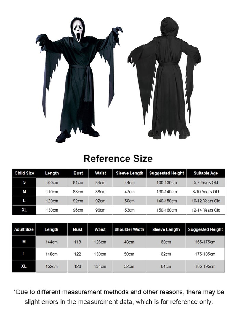 TAPIT Ghost Face Costume with Mask, Ghost Face Fancy Robe Outfit for Kids, Halloween Cosplay Costume, Included Hooded Robe, Ghost Mask, Belt, Gloves (Child - S) - Image 2