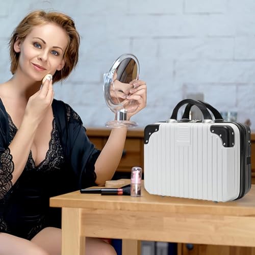 FALMAGU Portable Hard Shell Cosmetic Bag Travel Case, Small Travel Hand Luggage with Elastic Band, Mini Abs Carrying Makeup Case Suitcase (B-Black & White) - Image 4