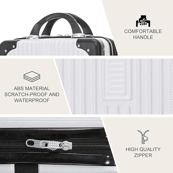FALMAGU Portable Hard Shell Cosmetic Bag Travel Case, Small Travel Hand Luggage with Elastic Band, Mini Abs Carrying Makeup Case Suitcase (B-Black & White) - Image 3