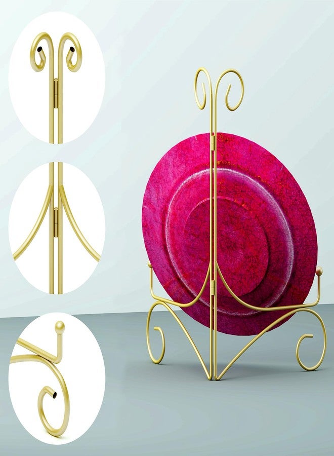 HEMYLU 10 Inch Display Plate Stand with Folding Design, Metal Plate Holder for Tables, Picture Easel Stands for Home Decoration, Photo Frame Stands, 10’’ Gold, 2-Pack - Image 2