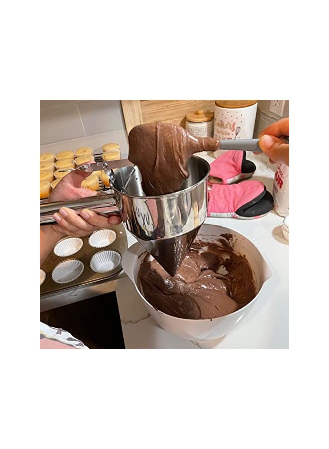 erorex Pancake Batter Dispenser with Stand,Multi-Caliber Stainless Steel Funnel Cake Dispenser, Baking Tool for Cupcake, Waffles, Muffin Mix, Crepes, Cake - Perfect Gadgets for Home Kitchen(1200ml/5Cups) - Image 2