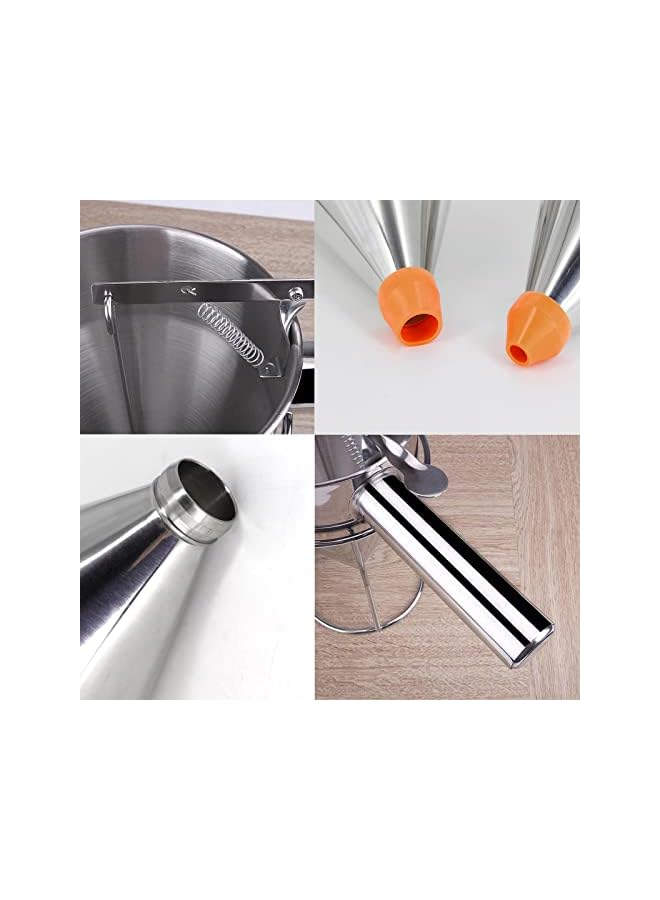 erorex Pancake Batter Dispenser with Stand,Multi-Caliber Stainless Steel Funnel Cake Dispenser, Baking Tool for Cupcake, Waffles, Muffin Mix, Crepes, Cake - Perfect Gadgets for Home Kitchen(1200ml/5Cups) - Image 4