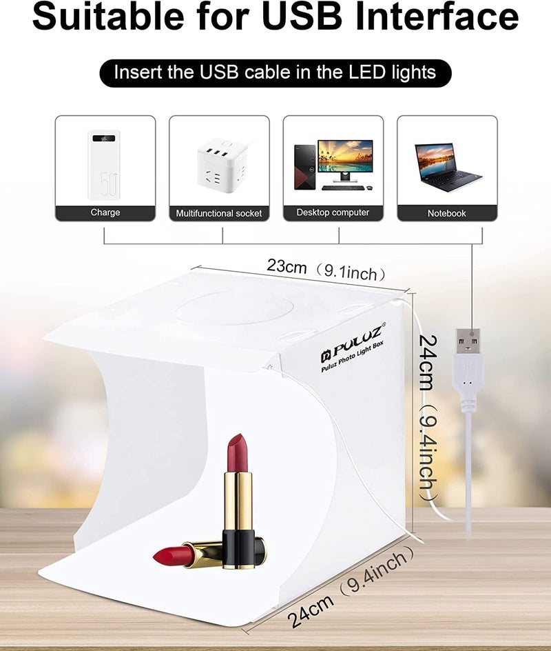 Jubilant Photo Studio Box with LED Light, 20cm Mini Portable Photography Lighting Tent Kit, White Foldable Shooting Softbox with 1100LM Light+ 6 Backdrops for Product Display - Image 4