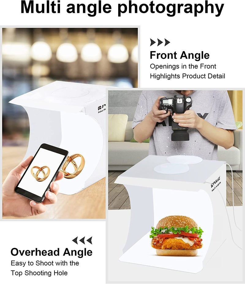 Jubilant Photo Studio Box with LED Light, 20cm Mini Portable Photography Lighting Tent Kit, White Foldable Shooting Softbox with 1100LM Light+ 6 Backdrops for Product Display - Image 2