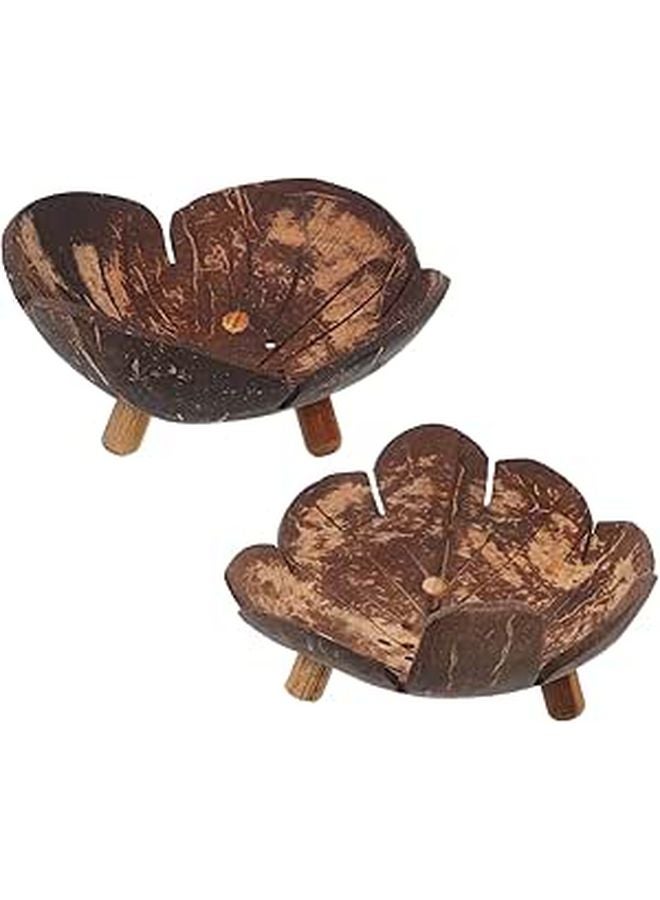 Coconut Shell Bowls with Drain Design Set of 2 Lightweight Decorative Storage for Home Party - Image 1