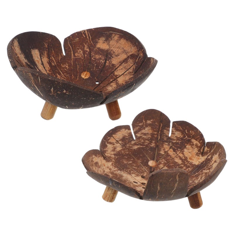 Coconut Shell Bowls with Drain Design Set of 2 Lightweight Decorative Storage for Home Party - Image 2
