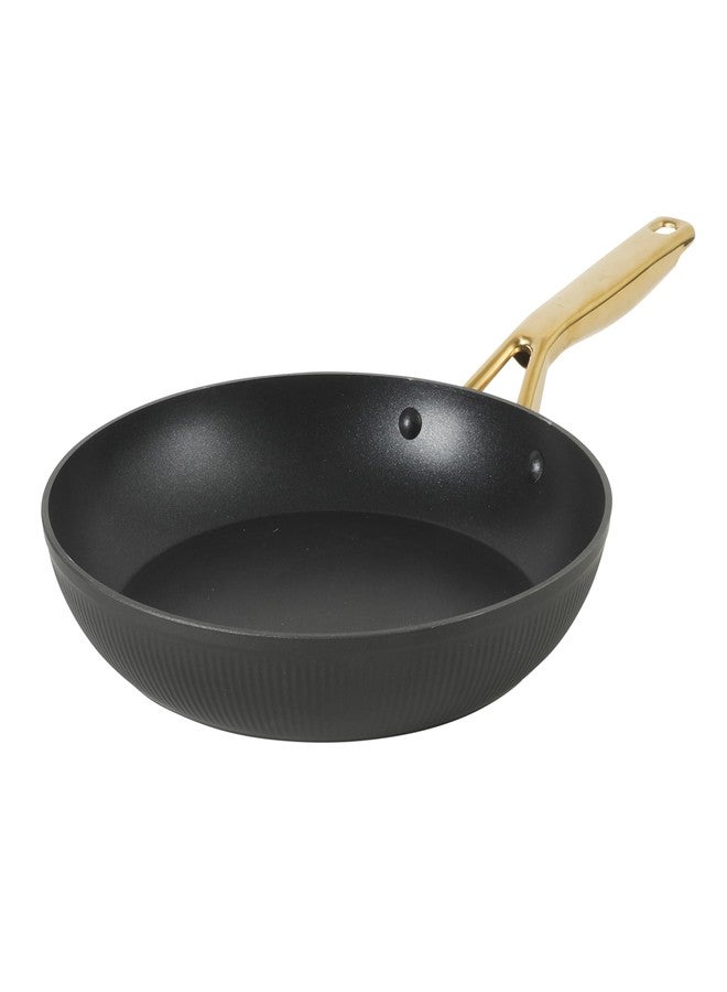 أوستر مقلاة أوستر بلاتينيوم أبوتسفورد غير لاصقة مقاس 11 بوصة - أواني طهي مخططة باللون الأسود غير اللامع مع مقبض ذهبي، آمنة للغسل في غسالة الأطباق، من أساسيات المطبخ الحديثة - Image 1