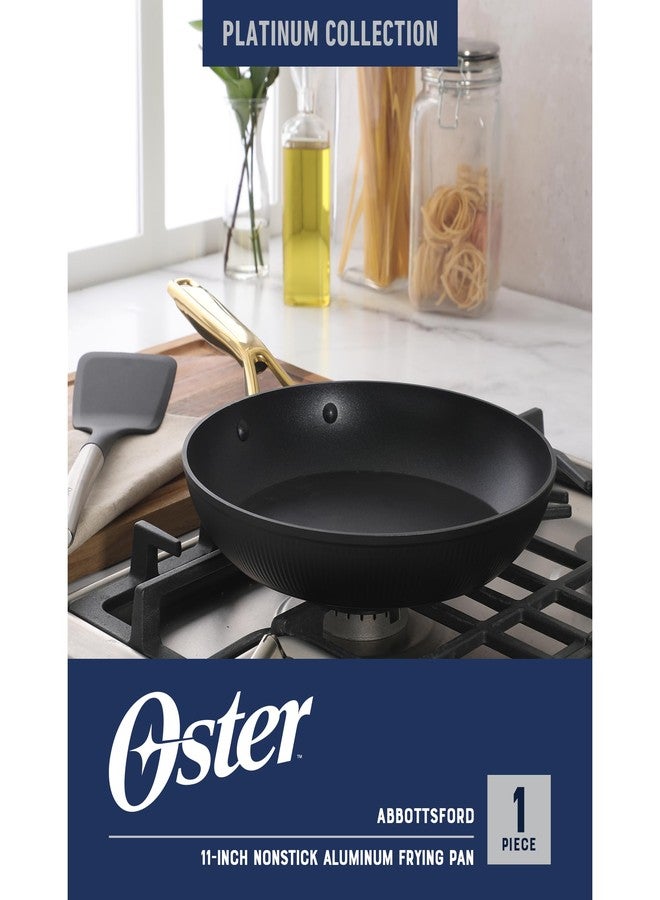 أوستر مقلاة أوستر بلاتينيوم أبوتسفورد غير لاصقة مقاس 11 بوصة - أواني طهي مخططة باللون الأسود غير اللامع مع مقبض ذهبي، آمنة للغسل في غسالة الأطباق، من أساسيات المطبخ الحديثة - Image 2