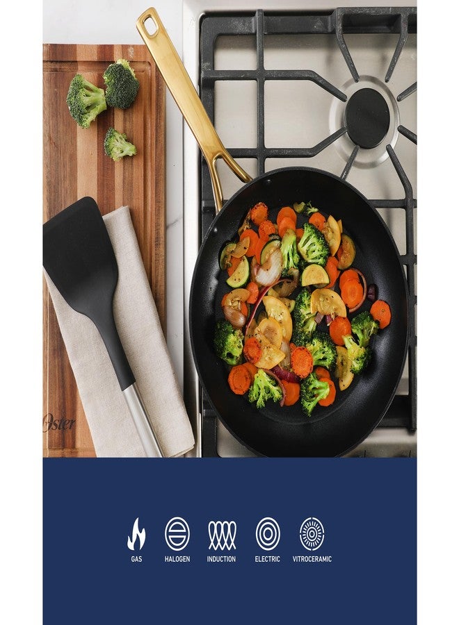 أوستر مقلاة أوستر بلاتينيوم أبوتسفورد غير لاصقة مقاس 11 بوصة - أواني طهي مخططة باللون الأسود غير اللامع مع مقبض ذهبي، آمنة للغسل في غسالة الأطباق، من أساسيات المطبخ الحديثة - Image 4