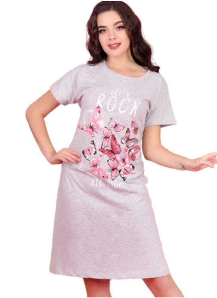 Ganna - Elegant loose fitting short sleeved cotton nightgown with a pattern - Image 1