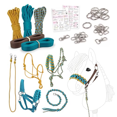kullaloo DIY Hobby Horse Halter Kit Make Stick Horse Head Collars Rope Halters Reins Includes Digital Instructions PDF TealMustard - Image 1