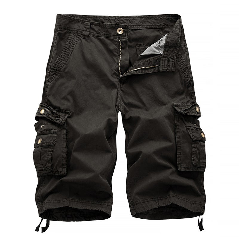 Summer New Loose Casual Mens Workwear Large Size Casual Open Placket Multi-Pocket Solid Color Cotton Pants Dark gray  - Image 1