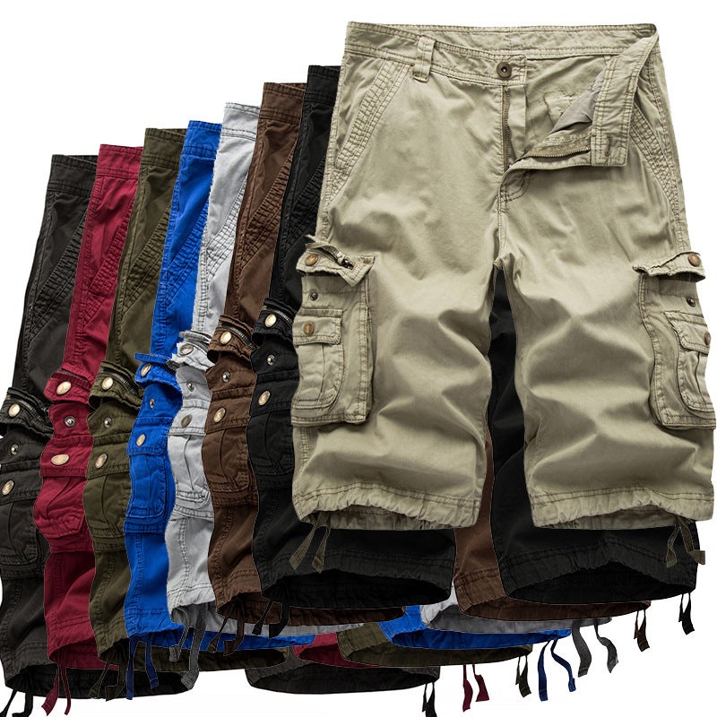 Summer New Loose Casual Mens Workwear Large Size Casual Open Placket Multi-Pocket Solid Color Cotton Pants Dark gray  - Image 3