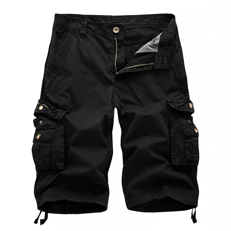 Summer New Loose Casual Mens Workwear Large Size Casual Open Placket Multi-Pocket Solid Color Cotton Pants Dark gray  - Image 2