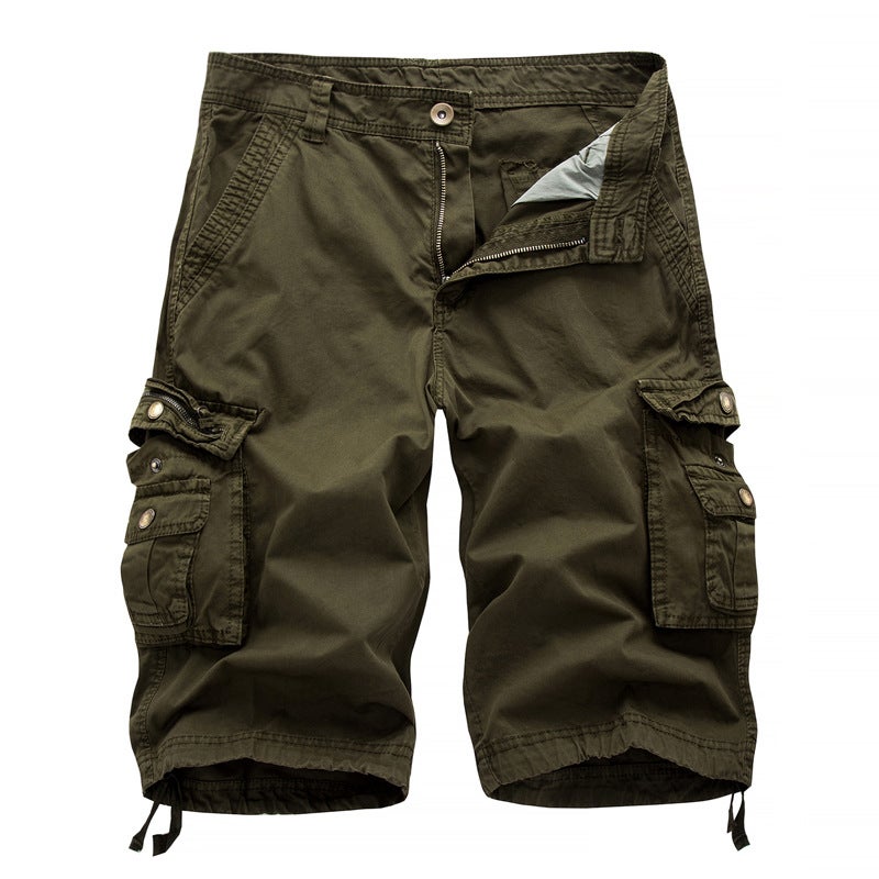 Summer New Loose Casual Mens Workwear Large Size Casual Open Placket Multi-Pocket Solid Color Cotton Pants Dark gray  - Image 5