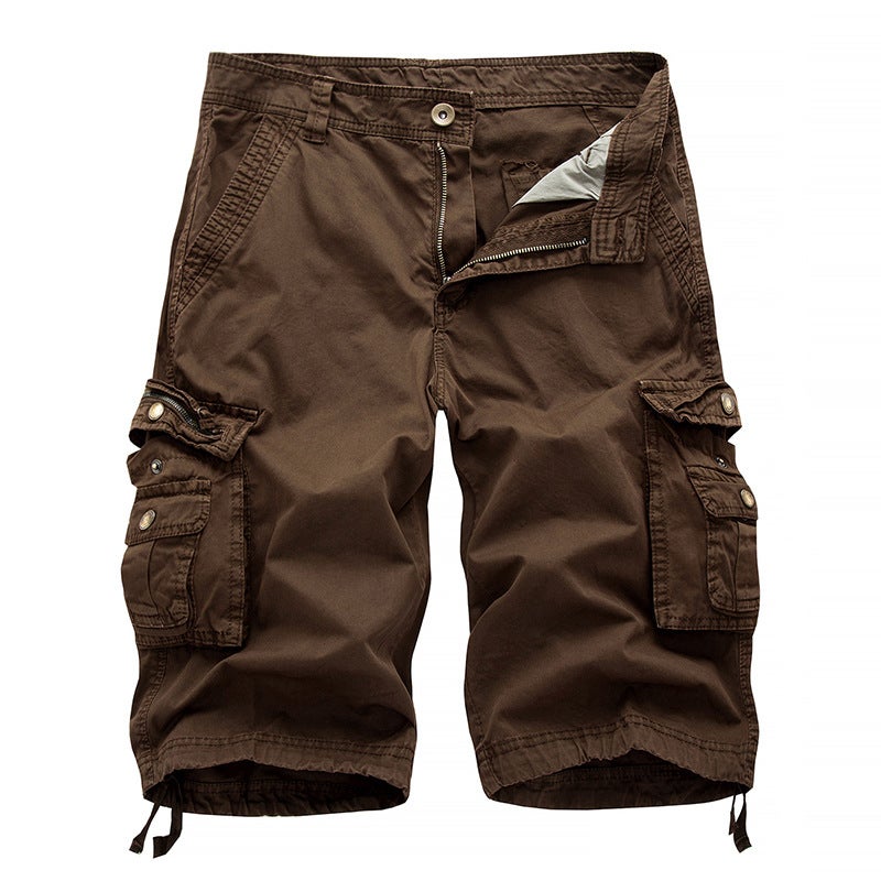Summer New Loose Casual Mens Workwear Large Size Casual Open Placket Multi-Pocket Solid Color Cotton Pants Dark gray  - Image 4