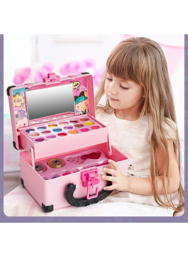 مجموعة مكياج للأطفال للبنات، طقم لعب تمثيلي لمستحضرات التجميل يشمل أحمر شفاه وظلال عيون، مجموعة آمنة وغير سامة، لعبة مكياج للأميرات مع حقيبة، مناسبة كهدية - Image 2