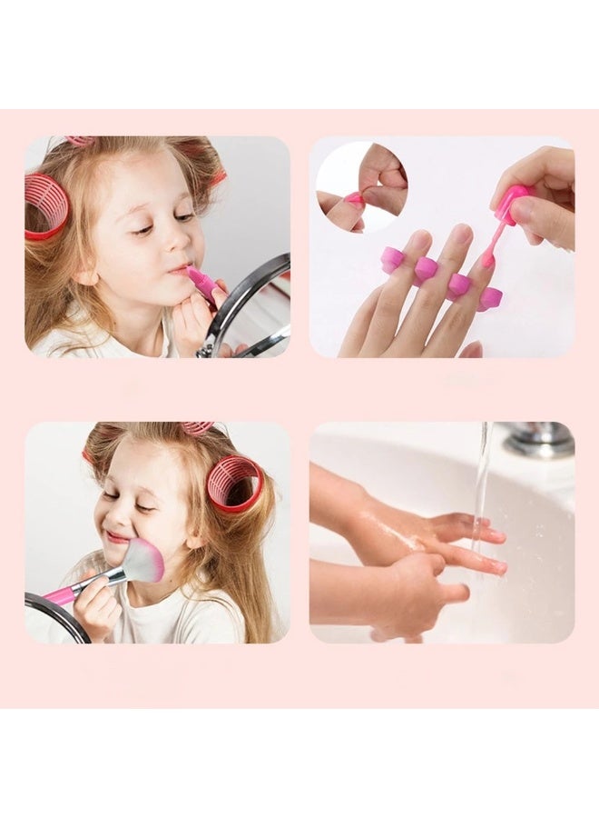 مجموعة مكياج للأطفال للبنات، طقم لعب تمثيلي لمستحضرات التجميل يشمل أحمر شفاه وظلال عيون، مجموعة آمنة وغير سامة، لعبة مكياج للأميرات مع حقيبة، مناسبة كهدية - Image 4