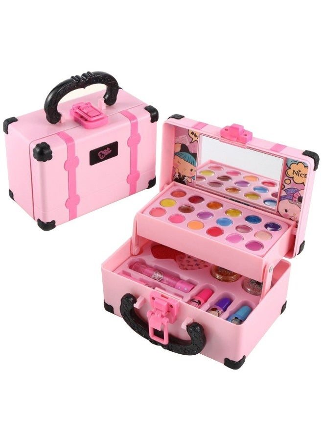 مجموعة مكياج للأطفال للبنات، طقم لعب تمثيلي لمستحضرات التجميل يشمل أحمر شفاه وظلال عيون، مجموعة آمنة وغير سامة، لعبة مكياج للأميرات مع حقيبة، مناسبة كهدية - Image 3