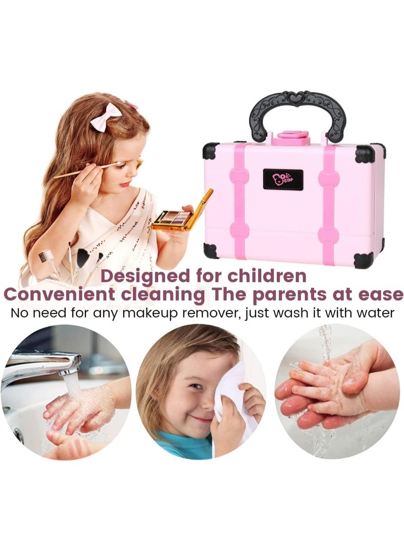 مجموعة مكياج للأطفال للبنات، طقم لعب تمثيلي لمستحضرات التجميل يشمل أحمر شفاه وظلال عيون، مجموعة آمنة وغير سامة، لعبة مكياج للأميرات مع حقيبة، مناسبة كهدية - Image 5