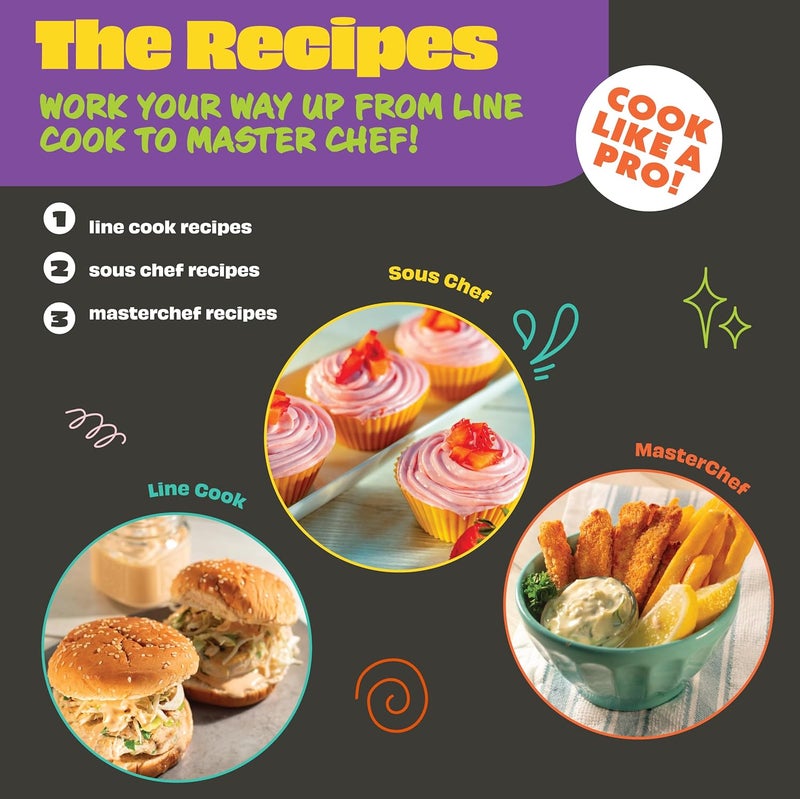 MasterChef Junior Knife & Cutting Board Set- Includes Real Cutting Tools for Kids and 15 Cooking Baking Recipes - Silicone Non Slip Grip & Food Safe for Children- Christmas Cooking Party Activity Gift - Image 4