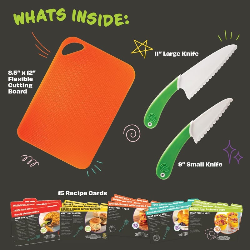 MasterChef Junior Knife & Cutting Board Set- Includes Real Cutting Tools for Kids and 15 Cooking Baking Recipes - Silicone Non Slip Grip & Food Safe for Children- Christmas Cooking Party Activity Gift - Image 3