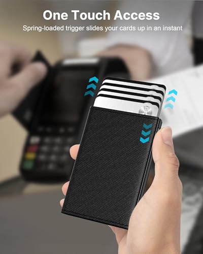 typecase Mens Wallet Card Holder: Pop Up Aluminum Case, Genuine Leather, Smart, RFID Blocking, Slim, Minimalist, Front Pocket - 9-14 Card Capacity | ID Window | Cash Slot (Cross Black) - Image 3
