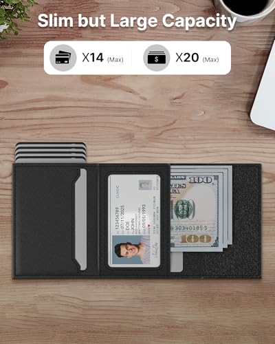 typecase Mens Wallet Card Holder: Pop Up Aluminum Case, Genuine Leather, Smart, RFID Blocking, Slim, Minimalist, Front Pocket - 9-14 Card Capacity | ID Window | Cash Slot (Cross Black) - Image 2