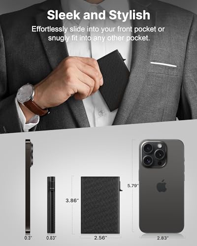 typecase Mens Wallet Card Holder: Pop Up Aluminum Case, Genuine Leather, Smart, RFID Blocking, Slim, Minimalist, Front Pocket - 9-14 Card Capacity | ID Window | Cash Slot (Cross Black) - Image 4