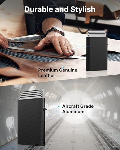 typecase Mens Wallet Card Holder: Pop Up Aluminum Case, Genuine Leather, Smart, RFID Blocking, Slim, Minimalist, Front Pocket - 9-14 Card Capacity | ID Window | Cash Slot (Cross Black) - Image 5