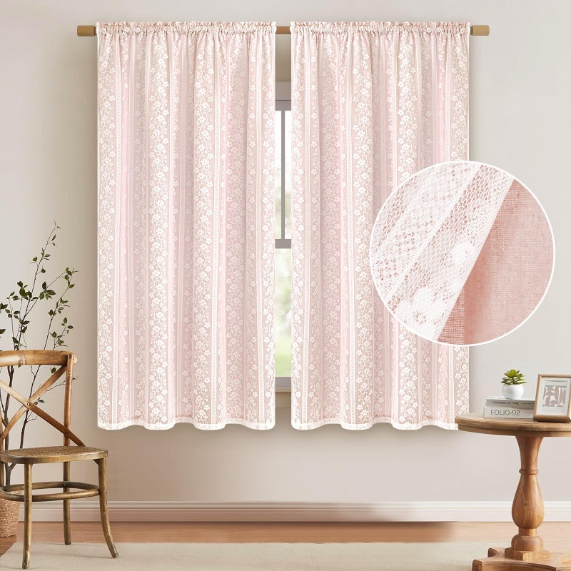 ASPMIZ Linen Pink Curtains for Bedroom, Double Layered Boho Curtain 63 Inch Length, Farmhouse Rod Pocket Curtains & Drapes with Tiebacks, Light Filtering Curtain for Living Room, 52 x 63 Inch, 2PCS - Image 3