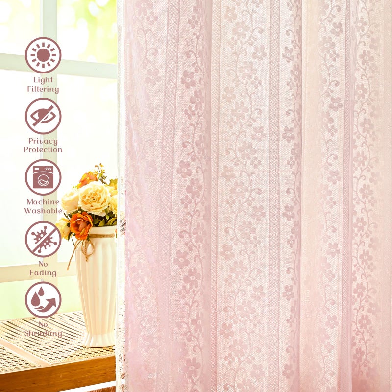 ASPMIZ Linen Pink Curtains for Bedroom, Double Layered Boho Curtain 63 Inch Length, Farmhouse Rod Pocket Curtains & Drapes with Tiebacks, Light Filtering Curtain for Living Room, 52 x 63 Inch, 2PCS - Image 5