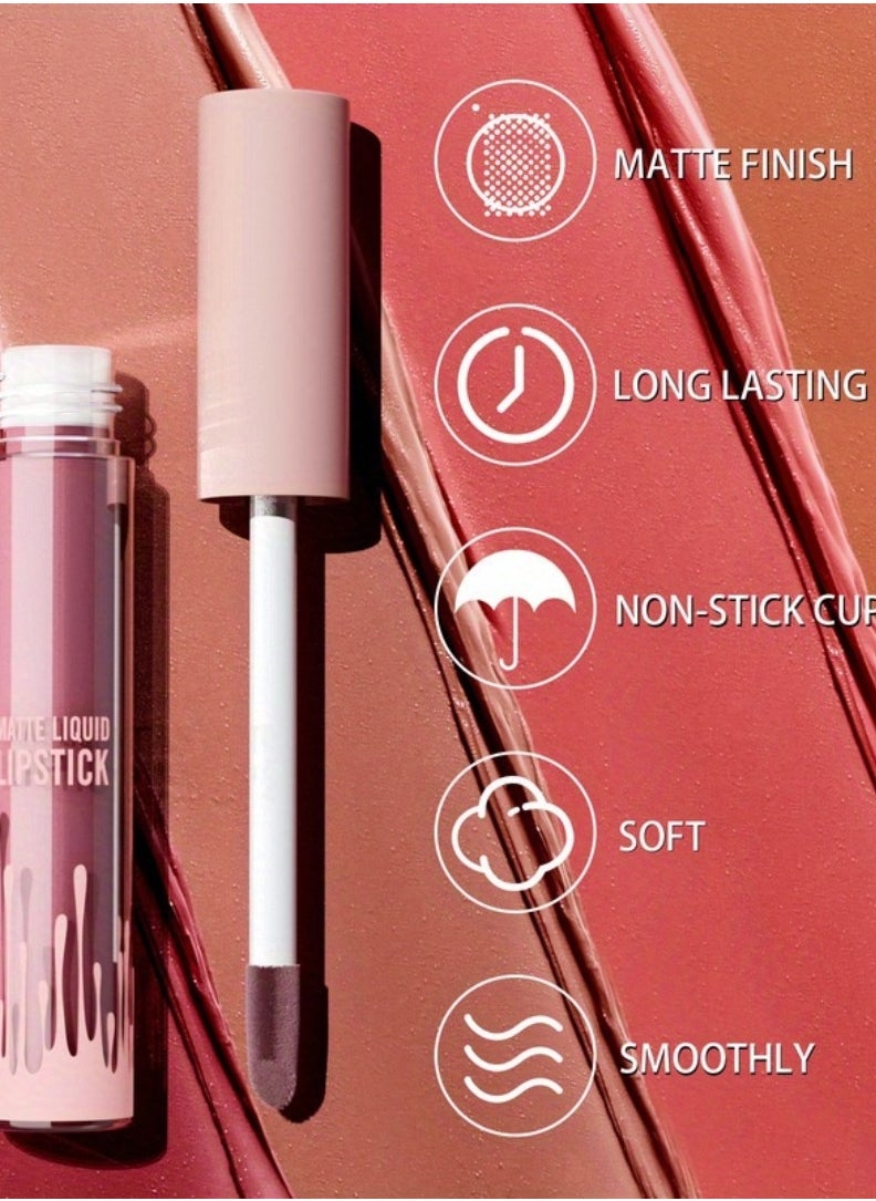 HelloKiss - 4 Colors Matte Liquid Lipstick Set Non Drying Moisturizing Formula Lip Gloss Ultra Matte Finish Waterproof Sweatproof Long Lasting Soft Smooth Matte Finish Liquid Lipstick - Image 1